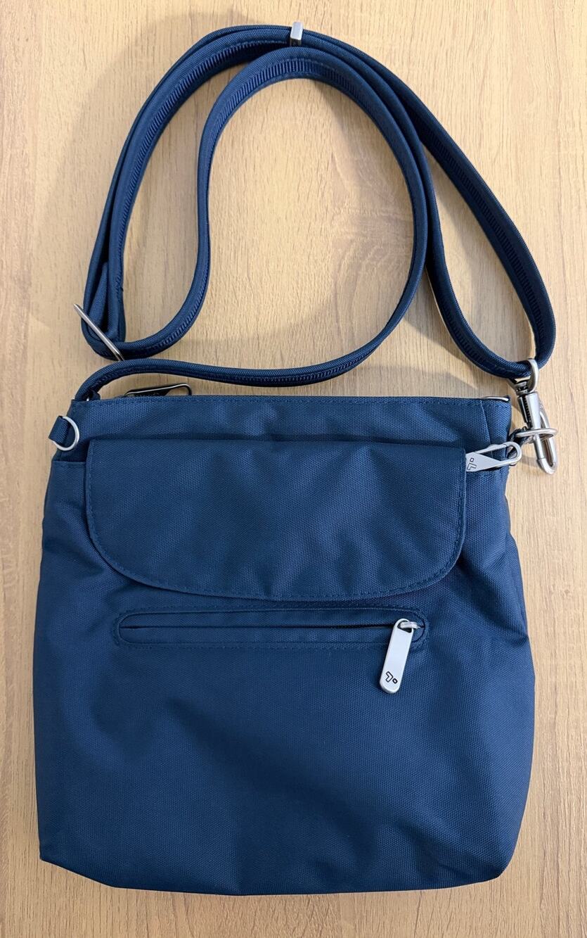 Travelon Anti-Theft Classic Mini-Shoulder Bag in Blue w/RFID Card Slots  NWOT